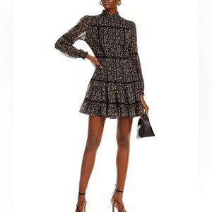 Aqua Black Floral Long Sleeve Dress